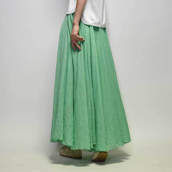 Women Linen Cotton Long Skirts Elastic