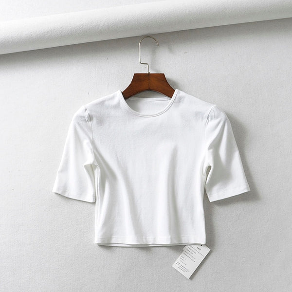 Sexy female pure cotton o-neck half-length sleeve