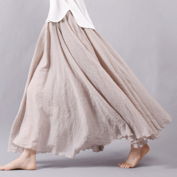 Women Linen Cotton Long Skirts Elastic