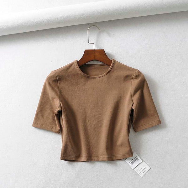 Sexy female pure cotton o-neck half-length sleeve