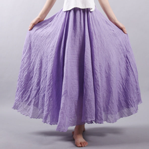 Women Linen Cotton Long Skirts Elastic