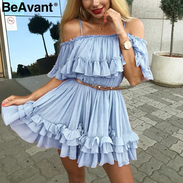 Off shoulder strap chiffon summer dresses