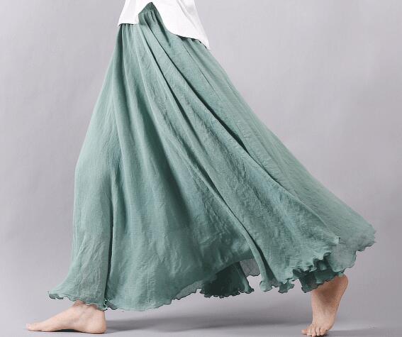 Women Linen Cotton Long Skirts Elastic