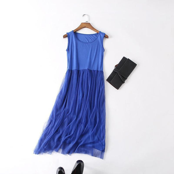 Sleeveless Mesh patchwork basic spaghetti strap Dress