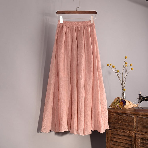 Women Linen Cotton Long Skirts Elastic