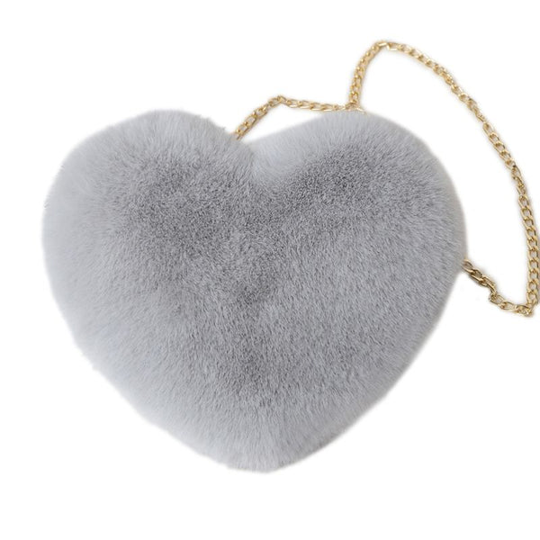 Women Heart Shape Faux Fur tote handbag