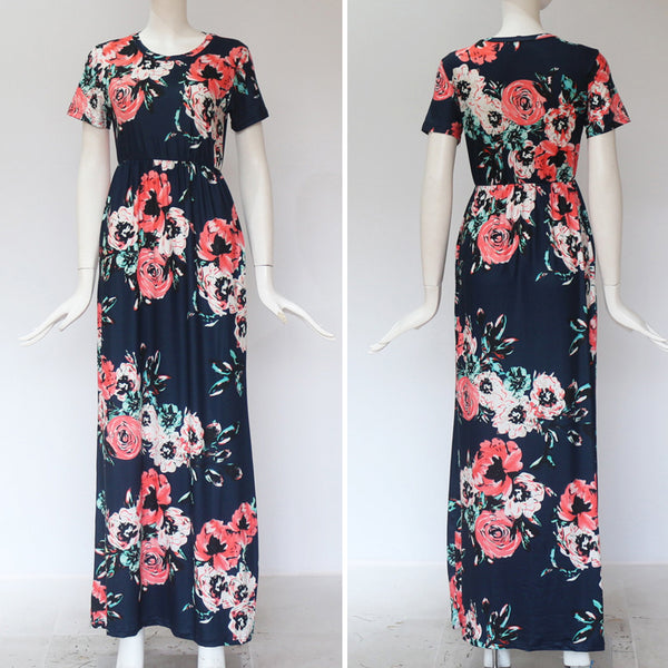 Summer Long Dress Floral Print Boho Beach Dress