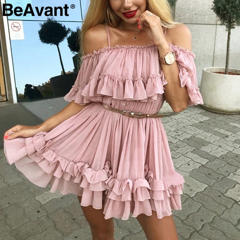 Off shoulder strap chiffon summer dresses