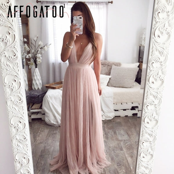 Sexy v neck backless  dress women