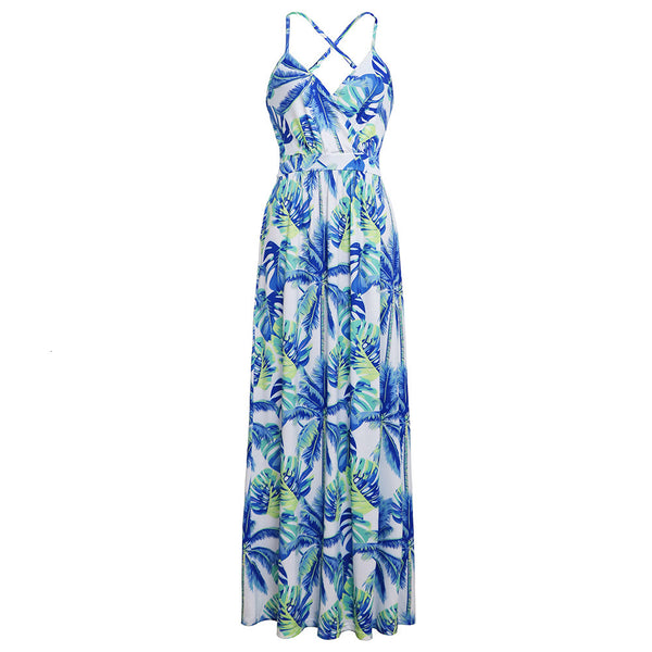 Multicolor Tropical Jungle Leaf Boho Long Dress