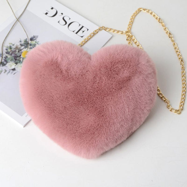 Women Heart Shape Faux Fur tote handbag