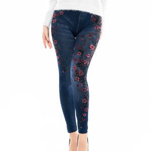 Women's Fashion High Waist Floral Print Imitation Denim Leggings