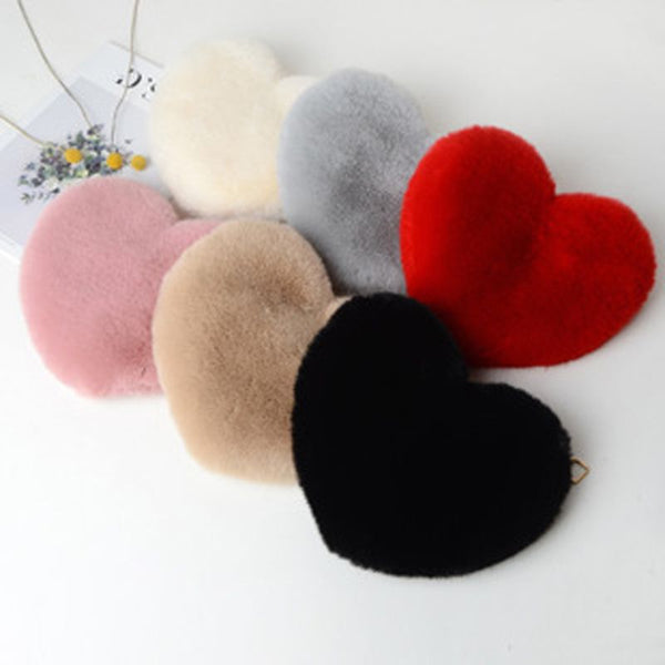 Women Heart Shape Faux Fur tote handbag