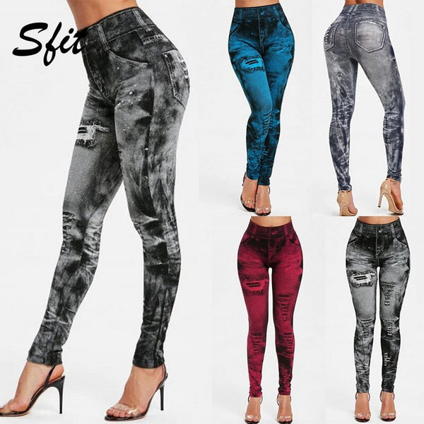 Women Leggings Faux Denim Jeans Leggings