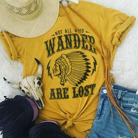 T-Shirt Women Short Sleeve  Not All Who Wander Are Lost Tops Tee