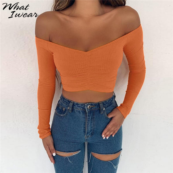 Women club fashion off shoulder solid color