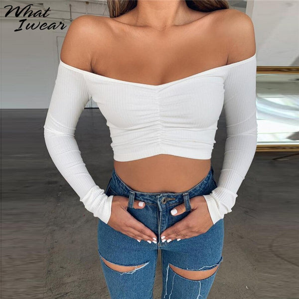 Women club fashion off shoulder solid color