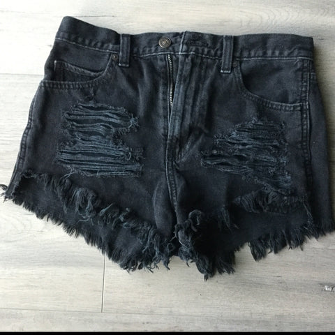 Black jeans ripped shorts size 0