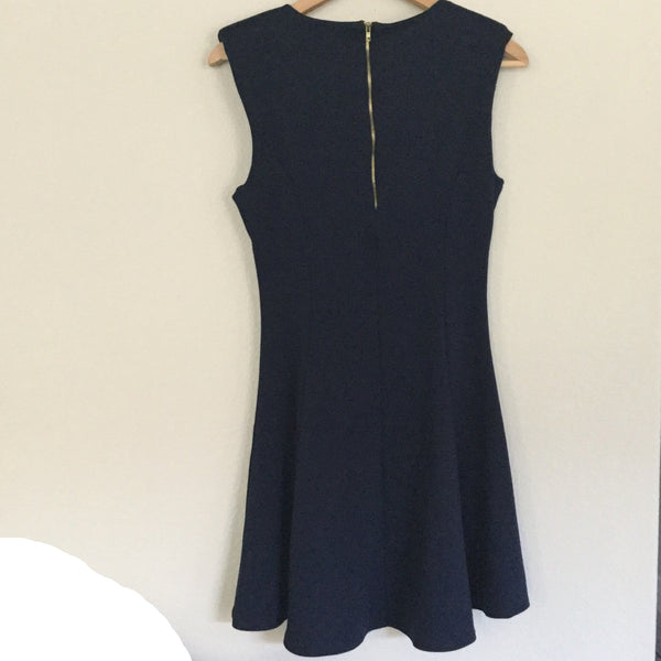 Navy dress at the knee sleeveless high shoulders size L