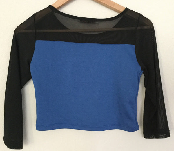 Blue and black half leaves top size M junior s adult