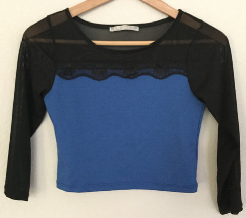 Blue and black half leaves top size M junior s adult